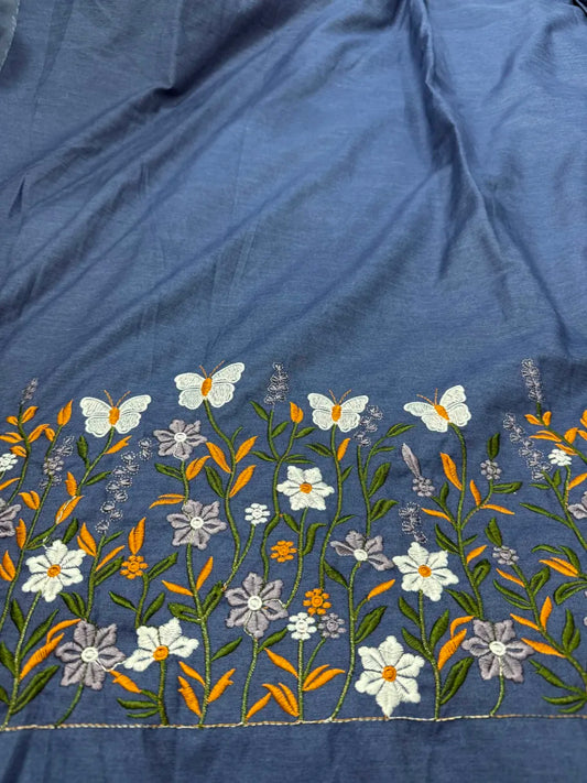 Denim fabric (Floral embroidery)